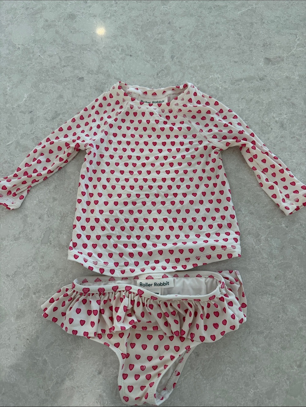 Roller Rabbit White and Pink Heart Rash Guard Bikini Set